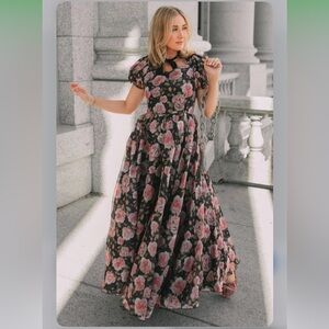 Ivy City Co Melody Floral Puff-Sleeve Maxi Ball Gown Dress